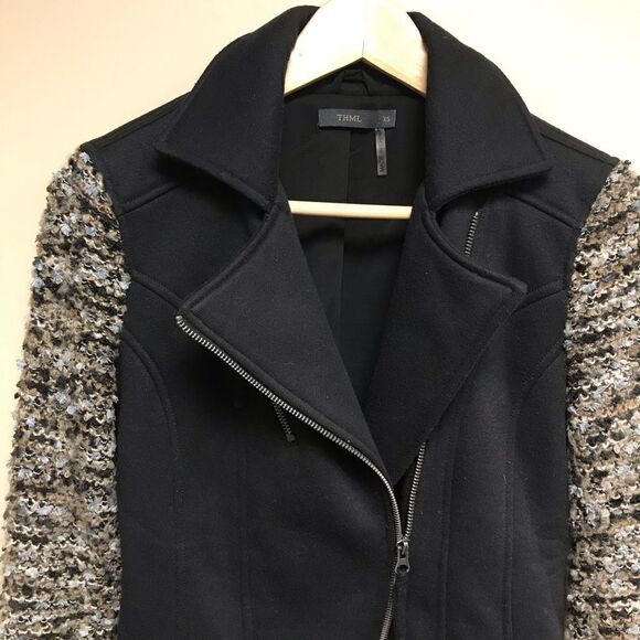 THML.  Black Jacket with knit sleeves.  Size XS - Picture 2 of 7